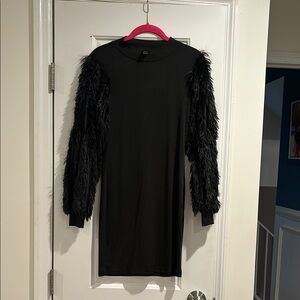 Zara Black Dress with Feathered Sleeves
